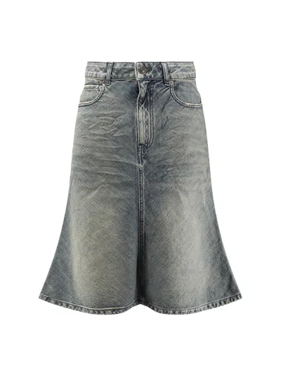 Balenciaga Denim Midi Skirt In Blue