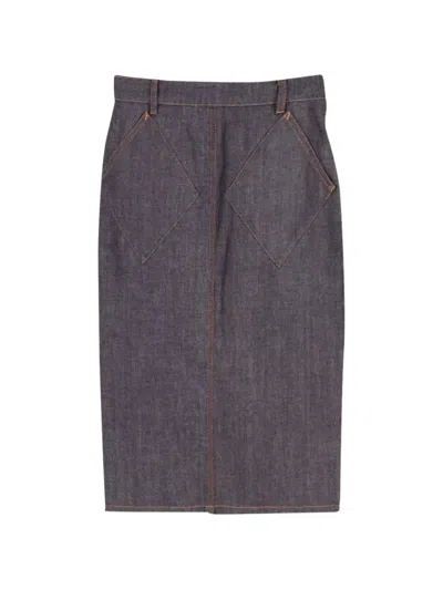 Pre-owned Balenciaga Denim Midi Skirt In Blue