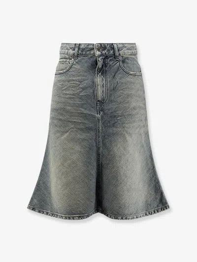 Balenciaga Denim Midi Skirt In Gray