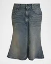 Balenciaga Denim Midi Trumpet Skirt In Blue