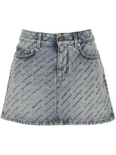 Balenciaga Trendy Logo Print Denim Mini Skirt In Blue
