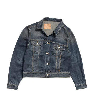 BALENCIAGA DENIM OFF-THE-SHOULDER JACKET