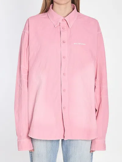 Balenciaga Denim Overshirt In Pink