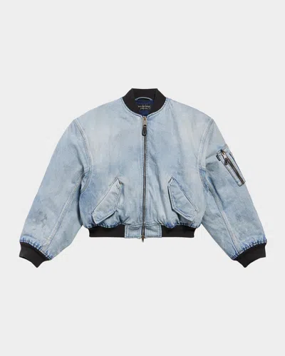 Balenciaga Denim Oversized Bomber Jacket In Dirty Ligh