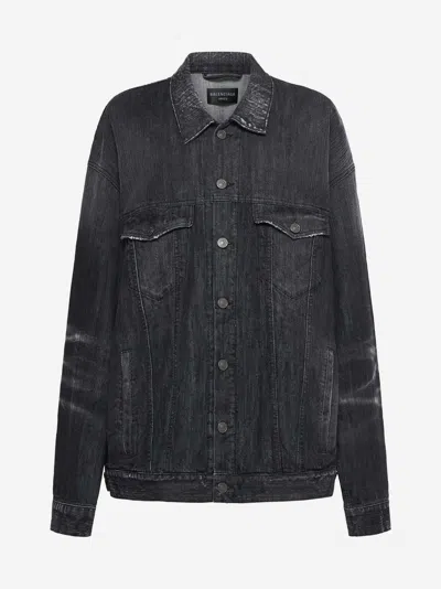 Balenciaga Denim Oversized Jacket In Black Ring