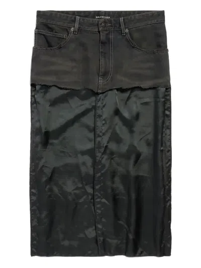 BALENCIAGA DENIM-PANEL MIDI SKIRT
