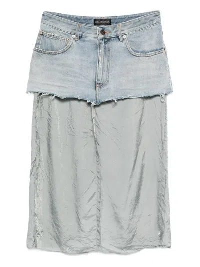 Balenciaga Denim-panelled Midi Skirt In Blue
