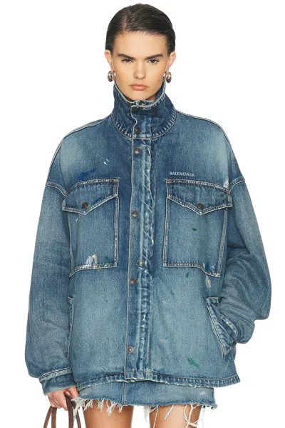 Balenciaga Denim Parka In Stained Blue