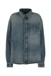 Balenciaga Blue Oversized Shirt With Chest Pocket And Washed Effect In Cotton Woman In Blue