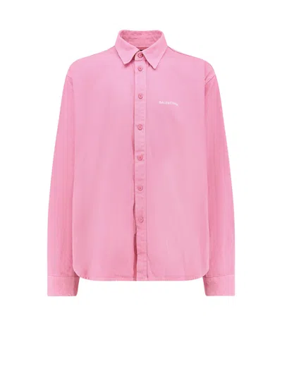 Balenciaga Denim Shirt With Distressed Effect In Pink