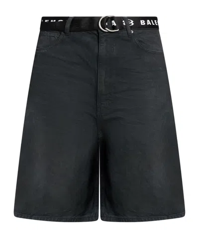 Balenciaga Denim Shorts In Black