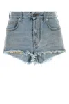 Balenciaga Denim Shorts With Belt Loops And Distressed Detailing In Blue