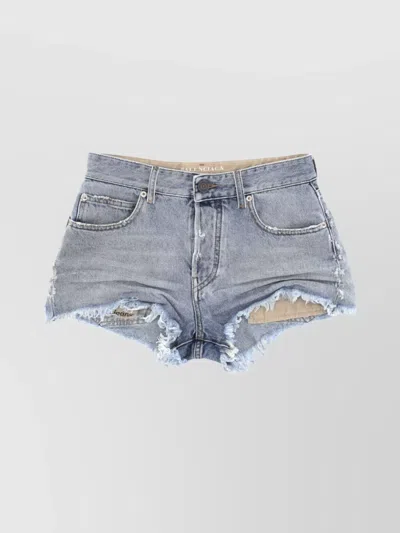 Balenciaga Denim Shorts With Belt Loops And Distressed Detailing In Blue