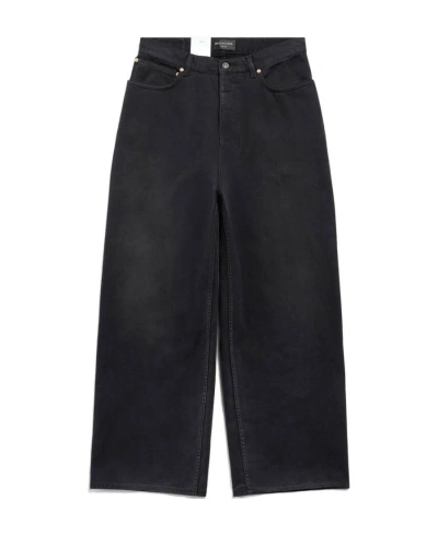 Balenciaga Denim Size Sticker Mid-rise Wide-leg Jeans In Black