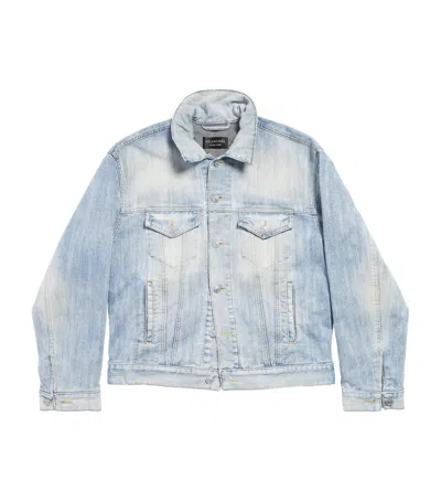 Balenciaga Denim Stand-collar Jacket In Brown