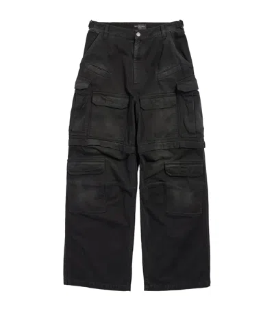 Balenciaga Denim Sun-bleached Cargo Trousers In Blue