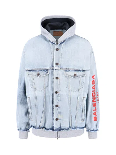 Balenciaga Denim Sweatshirt Jacket In Blue