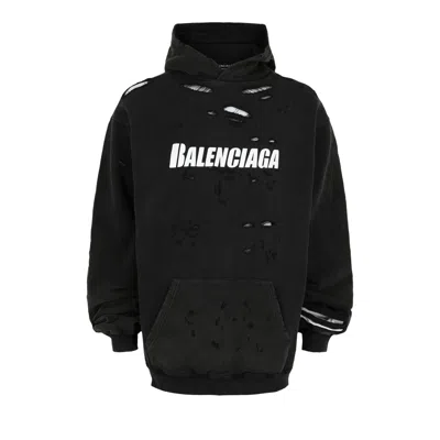 Pre-owned Balenciaga Destroyed Bilayer Cotton Hoodie 'black/white' | Men's Size Xxs