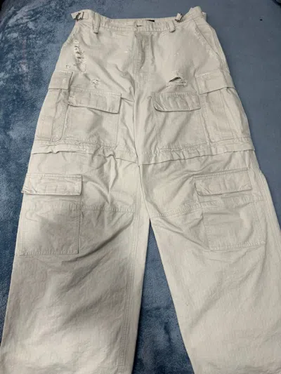 Pre-owned Balenciaga Destroyed Cargo Pants In White