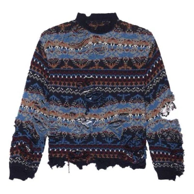 Balenciaga Destroyed Fair Isle Wool-blend Jumper 'blue'