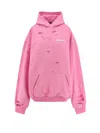 Balenciaga Hooded Knitwear With Distressed Detailing And Front Pocket In Pink