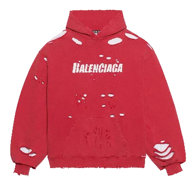 Pre-owned Balenciaga Destroyed Hoodie 'raspberry/white' In Red