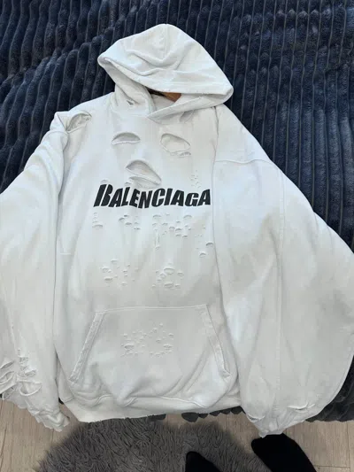 Pre-owned Balenciaga Destroyed Hoodie In White