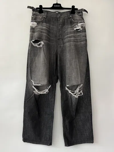 Pre-owned Balenciaga Destroyed Large Baggy Jeans In Black