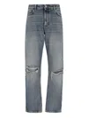 Balenciaga Straight Leg Trousers Distressed Detailing In Blue