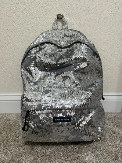 Pre-owned Balenciaga Destroyed Sequin Explorer Backpack In Silver
