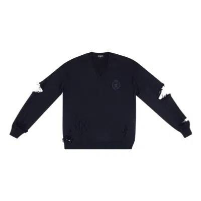 Balenciaga Destroyed V-neck Knit Sweater 'navy'