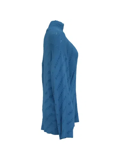 Pre-owned Balenciaga Devoré Logo Ribbed Top In Blue