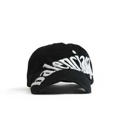 Pre-owned Balenciaga Diagonal Logo Embroidered Distressed Hat Large In Black