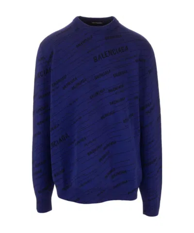 Balenciaga Diagonal Logo Sweater In Blue