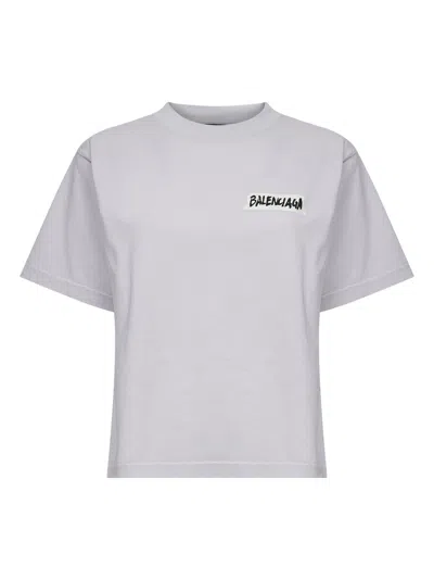 Balenciaga Women White Crew-neck T-shirt With Logo On Front And Back In Cotton Woman In Multi