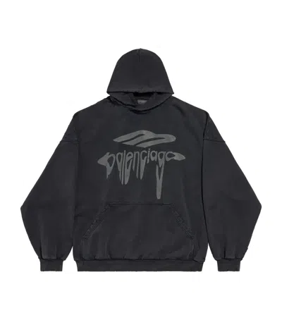 Balenciaga 3d Liquified Effect Cotton Hoodie In Black