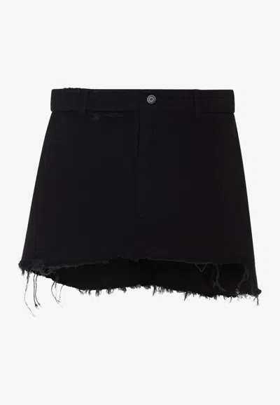 Balenciaga Distressed Asymmetric Mini Skirt In Black