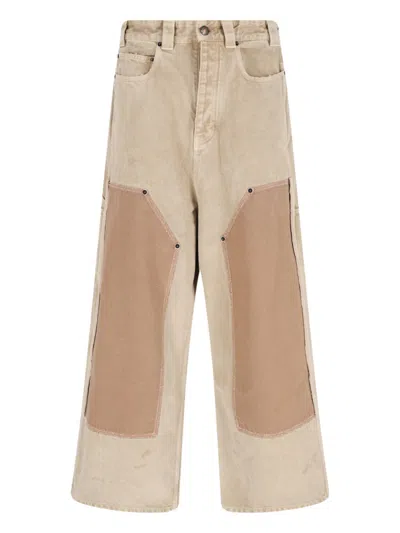 Balenciaga Distressed Beige Baggy Jeans With Cargo Pockets In Neutral