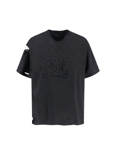 BALENCIAGA BALENCIAGA DISTRESSED BLACK COTTON T-SHIRT WITH BOLD LOGO
