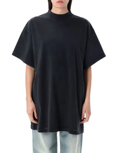 Balenciaga Distressed Black Oversized T-shirt With Ribbed Crew Neck