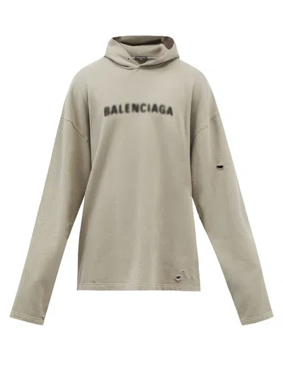 Pre-owned Balenciaga Distressed Blurry Logo Hoodie In Grey
