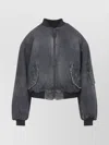 Balenciaga Distressed Bomber Jacket Long Sleeves Pockets In Blue