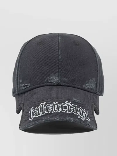 Balenciaga Distressed Brim Hats Featuring Curved Detailing In Black