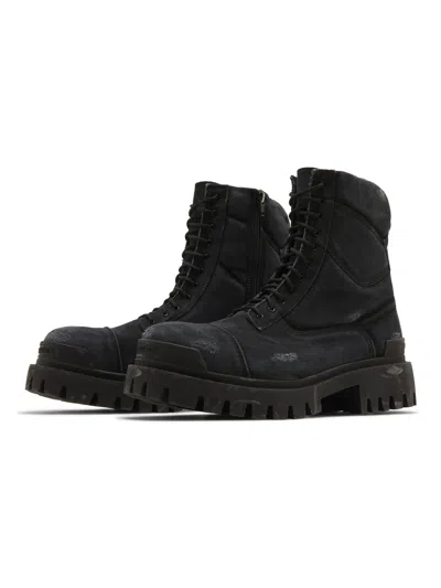 Pre-owned Balenciaga Distressed Canvas Strike Boots In Black