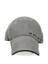 Balenciaga Tilted Typo Distressed Cotton Twill Baseball Cap In Gray