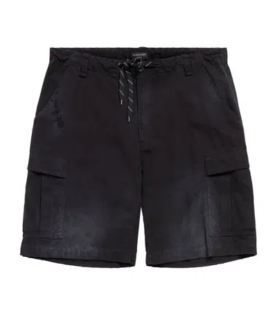 Balenciaga Faded Cotton Cargo Shorts In Black