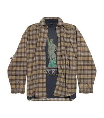 Balenciaga Distressed Check Layered Shirt In Gray