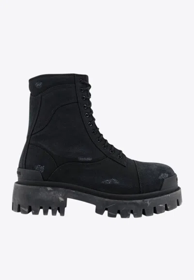 Balenciaga Distressed Combat Strike Boots In Multi