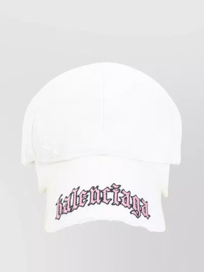 BALENCIAGA DISTRESSED COTTON CURVED BRIM HAT