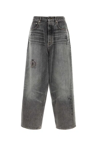 Balenciaga Distressed Cotton Jeans In Gray
